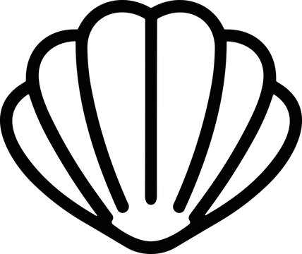 Minimalist seashell outline icon, simple vector illustration of a scallop shell.