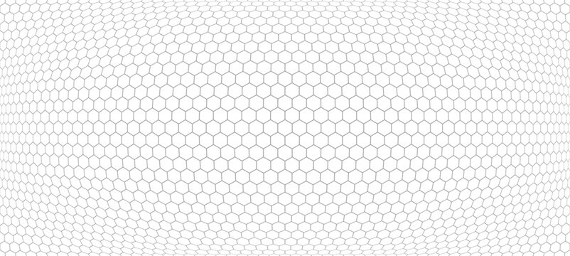 digital wireframe hexagon pattern creating an optical illusion reminiscent of a honeycomb cell structure. geometric mesh forms an abstract landscape background