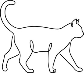 Minimalist Line Art Cat Walking Silhouette - Continuous Contour Drawing © kacuk