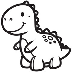 Cute cartoon dinosaur line art smiling T-Rex character for children's coloring book and educational activities © mbg