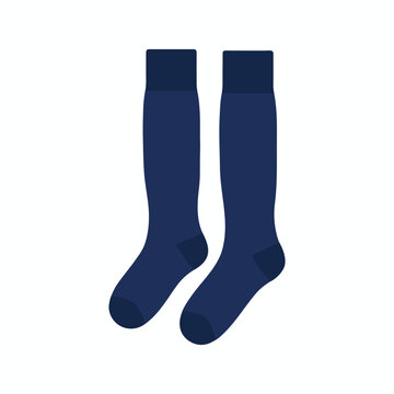 Minimalist navy blue soccer socks vector illustration with darker heel and toe details isolated on white background for football sports uniform design