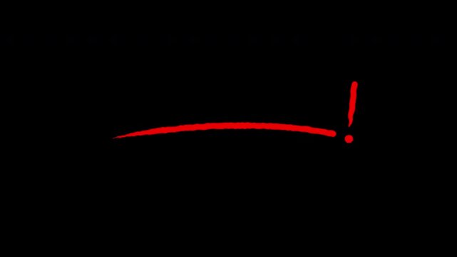 Abstract red brush stroke underline animation with exclamation mark alpha channel.