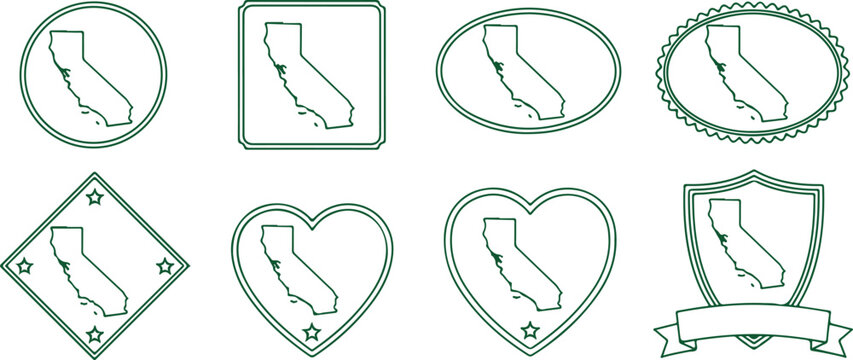 California map outlines in various shapes on transparent background vector pack.