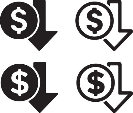 Black and white dollar down arrow icons