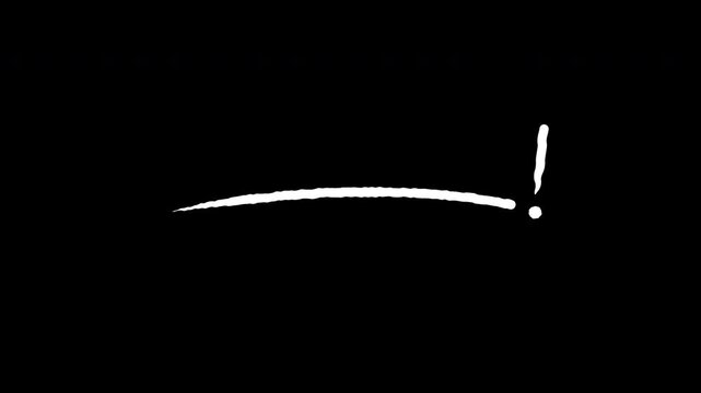 Animated white stroke underline animation with exclamation mark on alpha channel background.