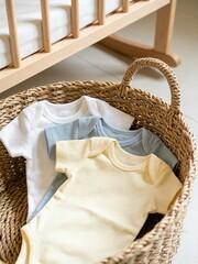 Obraz premium Baby Clothes in Wicker Laundry Basket