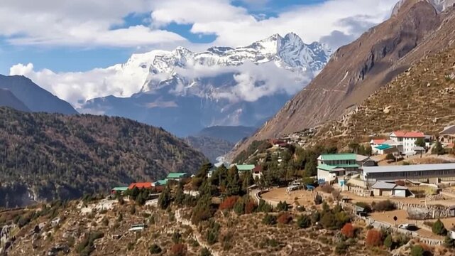 Everest Base Camp in Nepal. Trekking and sports. Aerial view.
