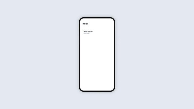 Smartphone interface displaying corporate onboarding welcome push notification card overlay and purple verification animation, modern flat design mobile application UI UX template