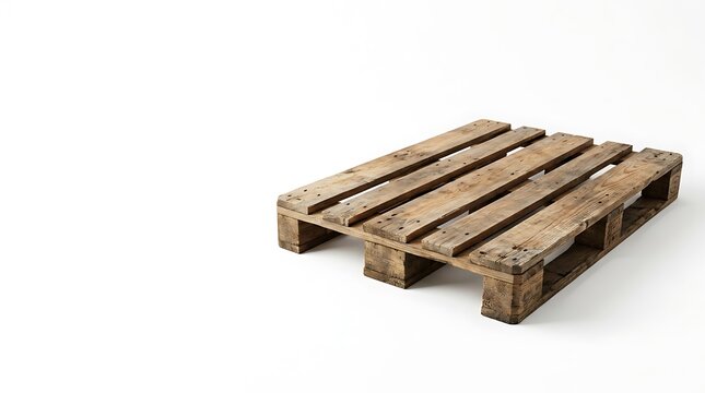 Single weathered wooden pallet isolated on white background