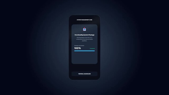 Downloading System Package Component Progress Bar Animation with Network Speed Counter Dark Mode Mobile App Interface UI Design