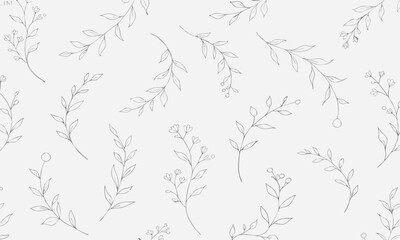 Obraz premium Botanical Pattern Illustration, Minimalist Line Art Design with Leaves and Flowers Featuring Floral, Nature, Plant with Foliage and Branch Elements