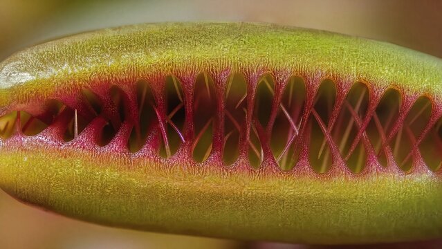 insectivorous. Macro view of a closed carnivorous plant trap with inner hairs and sealed edges. gardening catalogs, home-decor guides, designed for home decor and floral branding, used by clinicians.