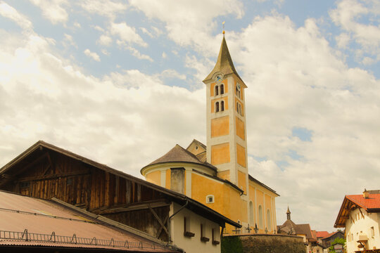 Alpine village Ladis and Laudegg Castle (German: Burg Laudegg). Ladis, Austria