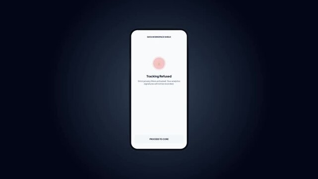 Tracking intercepted notification alert on light blue mobile phone application interface display screen demonstrating successful tracking refusal action