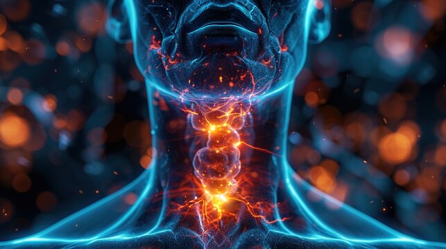 Detailed 3D Medical Illustration of Human Thyroid Gland Anatomy Displaying Common Thyroid Disease Pathological Changes Including Hyperthyroidism, Hypothyroidism, Thyroid Nodules and Goiter 