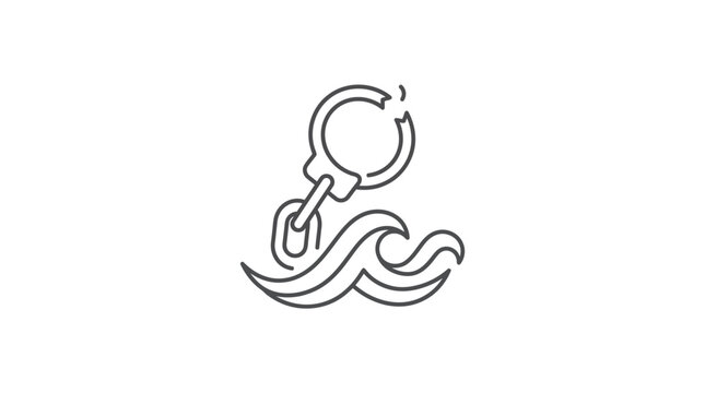 A minimalist line art icon depicting a broken handcuff attached to a stylized ocean wave.