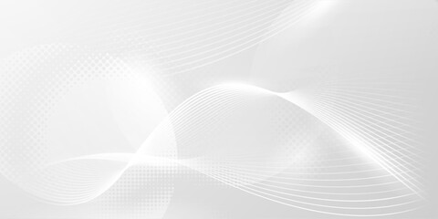 Fototapeta premium Dynamic white wavy lines abstract background with soft light effects.
