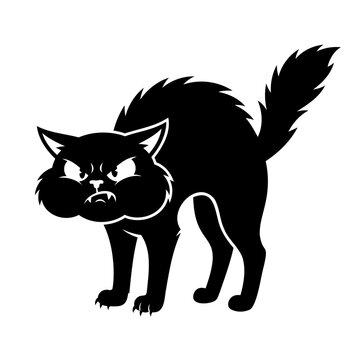 Angry black cat with sharp teeth Vector, illustration