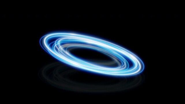 Dynamic blue and light cyan energy portal animation rotating counterclockwise, luminous sci-fi vortex 4K