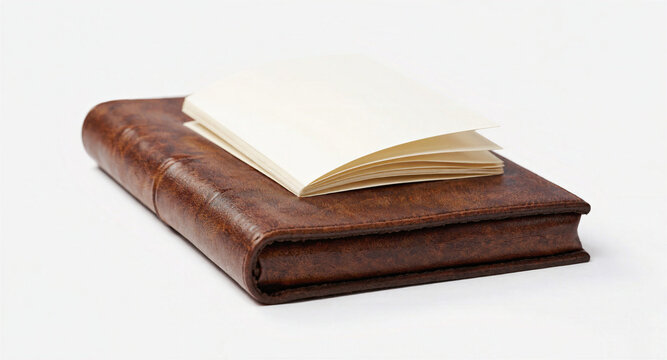 Vintage Brown Leather Journal and Blank Booklet on a White Background for Writing and Planning