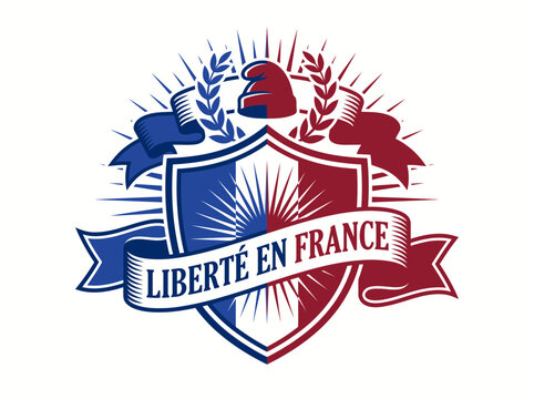 Bastille Day Emblem with French Tricolore and Libert&eacute; En France