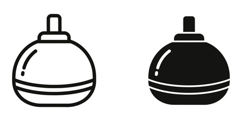 Round fishing float with stem in clean line art and solid silhouette on white background © Fahim