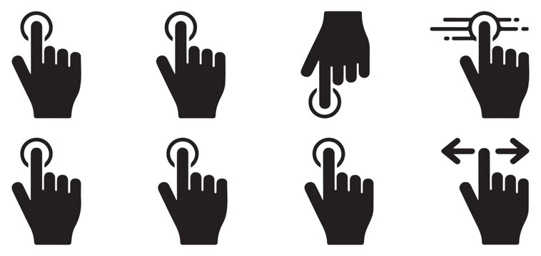 Hand clicking buttons and interactive touch screen icons vector illustration eps 10