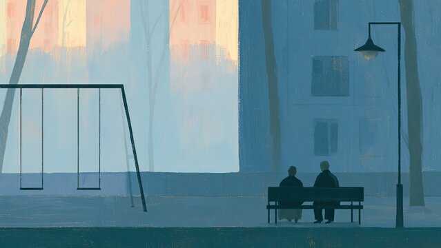 子どもの姿がない公園 少子化社会を表現した街並みイラスト