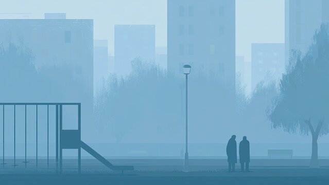 少子化による人口減少を象徴する無人遊具の公園風景 イラスト