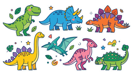 Cute Cartoon Dinosaurs Collection: T-Rex, Triceratops, Stegosaurus, Pterodactyl © Yunan