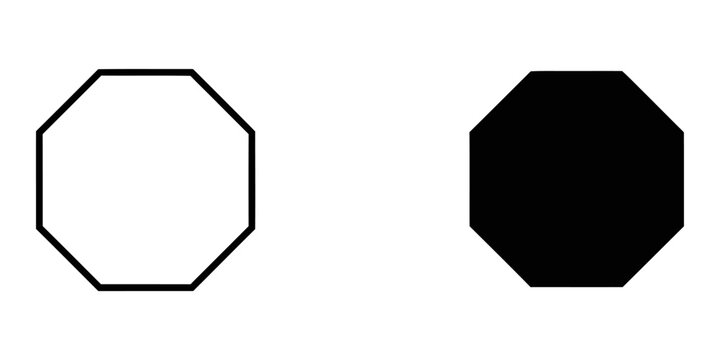 Two octagons one outlined white on black one solid black on white background