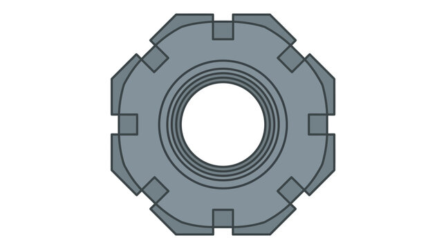 Top view illustration of a grey metal octagonal lock nut