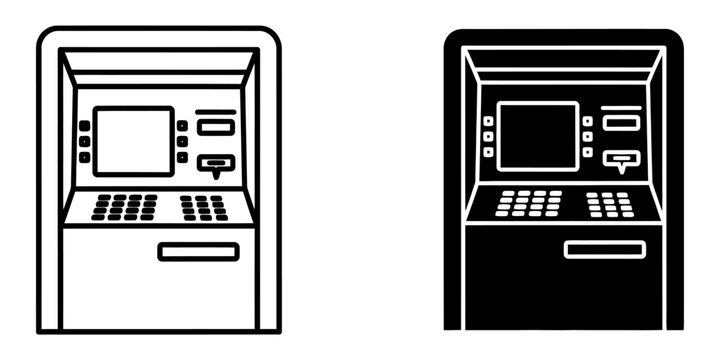 ATM machine icon in outline and solid fill representing financial transactions and banking services