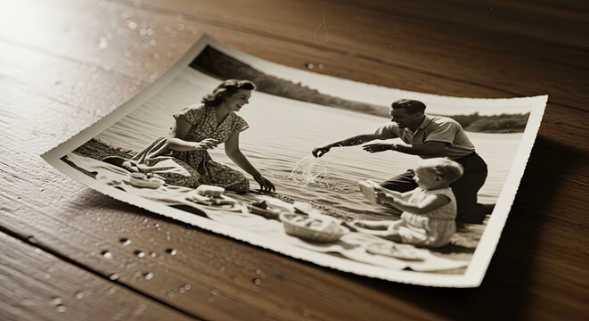 Sepia photo on worn table