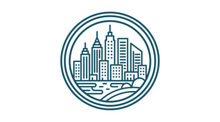 Fototapeta premium Minimalist circular line art illustration of a modern city skyline.