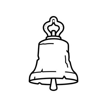 A large metal bell with handle.