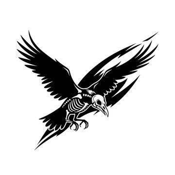 Black bird skeleton flying.