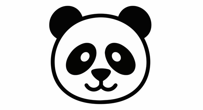 Cute baby panda bear cartoon face illustration, a wild mammal character from China Asia eating bamboo in the nature zoo wildlife sign vector art