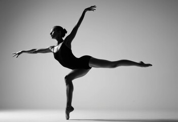 Fototapeta premium Beautiful and dynamic silhouette-style portrait of a ballerina standing out in a spotlight