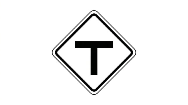T Junction Ahead Warning Road Sign Isolated on White