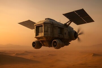 Fototapeta premium Advanced Desert Research Drone House with Expanding Solar Wing Technology