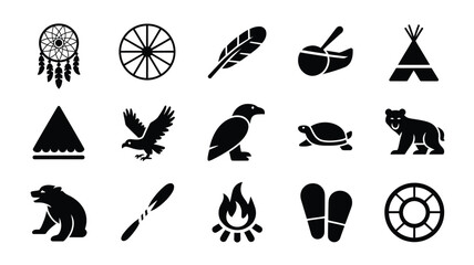 Tribal native american cultural symbols set featuring traditional animals and objects icons. © PRITOM
