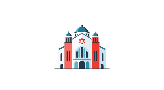 Modern Synagogue Building Facade with Star of David - Flat Design
