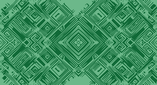 Green Geometric Pattern with Repeating Square Motifs.