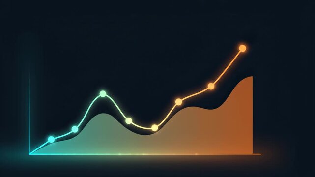 Glowing neon graph with a bell curve on a dark background