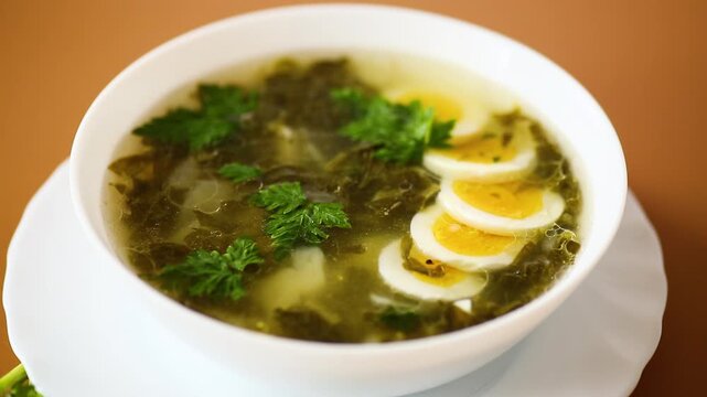 traditional green borscht with sorrel and eggs