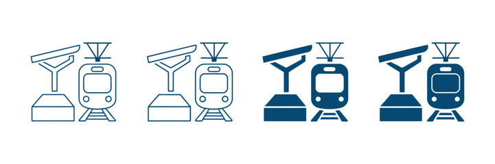 Railway outline icon set featuring high-speed train designs and train depot symbols for transport illustration, clean minimal icons for railway operations, freight and passenger systems, rail engineer © Mizu Ahmed 2