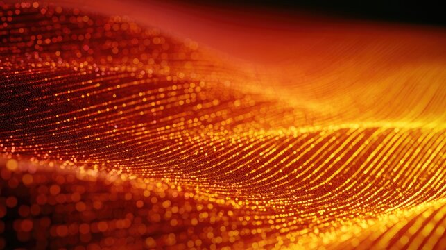Golden luminous particles flowing in undulating waves, a warm, ethereal abstract