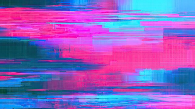 Abstract digital art with vibrant pink and cyan glitching horizontal lines