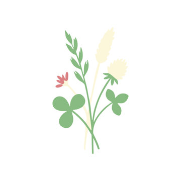 Green leaves and stems with flowers.